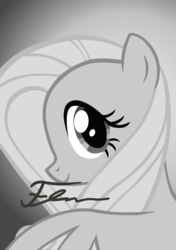 Size: 5000x7100 | Tagged: safe, artist:dzejpi, fluttershy, pony, g4, absurd resolution, autograph, black and white, bust, female, grayscale, monochrome, photo, portrait, poster, solo, vector