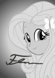 Size: 5000x7100 | Tagged: safe, artist:dzejpi, fluttershy, equestria girls, g4, absurd resolution, autograph, black and white, bust, female, grayscale, monochrome, photo, portrait, poster, solo, vector
