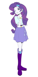Size: 1500x3000 | Tagged: safe, artist:jud, rarity, equestria girls, g4, boots, bracelet, clothes, female, jewelry, looking at you, one eye closed, shirt, shoes, simple background, skirt, smiling, solo, white background, wink