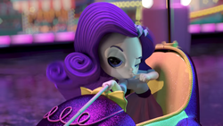 Size: 1280x720 | Tagged: safe, screencap, rarity, equestria girls, g4, doll, equestria girls minis, female, fun at the theme park, irl, photo, selfie stick, toy