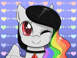 Size: 2000x1500 | Tagged: safe, artist:jagga-chan, oc, oc only, oc:neon scribbles, pegasus, pony, bust, female, mare, one eye closed, portrait, solo, wink