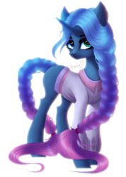 Size: 710x1000 | Tagged: safe, artist:bastet-catmew, oc, oc only, pony, unicorn, braid, clothes, female, mare, shirt, simple background, solo, white background