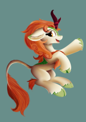 Size: 1750x2500 | Tagged: safe, artist:lunar froxy, autumn blaze, kirin, pony, g4, sounds of silence, digital art, female, happy, looking sideways, mare, open mouth, simple background, smiling, solo