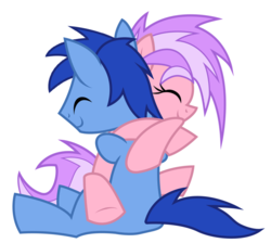 Size: 1200x1077 | Tagged: safe, artist:earth_pony_colds, oc, oc only, oc:cherry bloom, oc:colds, pony, duo, eyes closed, hug, simple background, white background