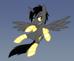 Size: 2598x2126 | Tagged: safe, artist:earth_pony_colds, oc, oc only, oc:sano dash, alicorn, pony, alicorn oc, clothes, high res, horn, socks, solo, striped socks, wings