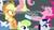 Size: 1280x720 | Tagged: safe, screencap, applejack, fluttershy, minty green, moonlight raven, pinkie pie, pokey pierce, rarity, earth pony, pony, unicorn, g4, my little pony: friendship is magic, the washouts (episode), "scootaloo's super-difficult stunt" special cupcakes, background pony, cupcake, eyes closed, female, food, mare