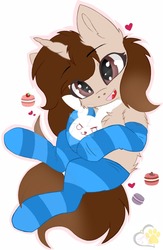 Size: 1024x1567 | Tagged: safe, artist:kittyrosie, artist:wulfieshydev, oc, oc only, pony, unicorn, chest fluff, clothes, cute, heart, heart eyes, ocbetes, socks, solo, striped socks, wingding eyes