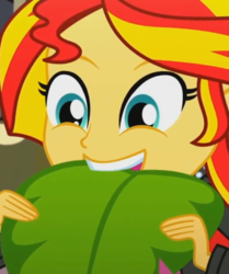 Size: 664x795 | Tagged: safe, screencap, sunset shimmer, epic fails, equestria girls, g4, my little pony equestria girls: summertime shorts, cropped, eating, female, leaf, solo