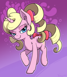 Size: 955x1100 | Tagged: safe, artist:tehflah, oc, oc only, oc:eureka, pony, unicorn, bow, female, hair bow, mare, smiling, solo