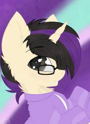Size: 1200x1646 | Tagged: safe, artist:wulfieshydev, oc, oc only, pony, unicorn, bust, clothes, cute, fluffy, gift art, glasses, happy, icon, simple background, solo