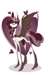 Size: 1348x2012 | Tagged: safe, artist:iheyyasyfox, oc, oc only, bat pony, pony, burtonesque, coat markings, curly mane, female, heart, impossibly thin legs, large wings, mare, pinto, simple background, solo, thin legs, transparent background, wings