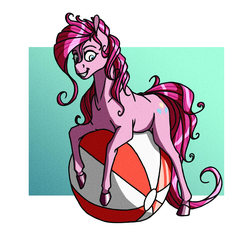 Size: 2440x2288 | Tagged: safe, artist:akweer, pinkie pie, earth pony, pony, g4, abstract background, beach ball, female, high res, mare, smiling, solo