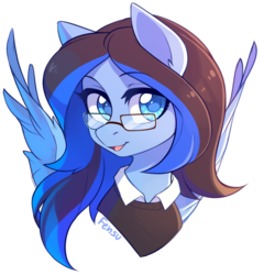 Size: 2510x2610 | Tagged: safe, artist:fensu-san, oc, oc only, oc:stormquill, pegasus, pony, bust, clothes, female, glasses, high res, looking at you, mare, open mouth, portrait, simple background, sketch, solo, white background