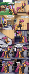 Size: 2000x5000 | Tagged: safe, artist:aphexangel, princess celestia, scootaloo, star swirl the bearded, pegasus, pony, ask stalkerloo, g4, 2018, ask, camera, canterlot, clothes, comic, faic, female, solo, stalkerloo, sweater, tumblr