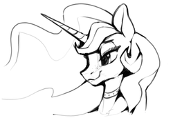 Size: 596x445 | Tagged: safe, artist:dimfann, princess celestia, alicorn, pony, g4, female, grayscale, lidded eyes, monochrome, sketch, smiling, solo