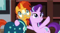 Size: 749x422 | Tagged: safe, screencap, starlight glimmer, sunburst, pony, unicorn, g4, uncommon bond, duo, female, male, mare, stallion