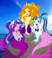 Size: 5856x6552 | Tagged: safe, artist:turbolover175, adagio dazzle, aria blaze, sonata dusk, mermaid, siren, starfish, equestria girls, g4, absurd resolution, belly button, crossed arms, fangs, female, jewelry, looking at you, mermaidized, midriff, necklace, species swap, the dazzlings