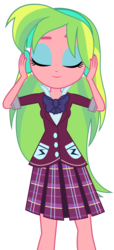 Size: 4113x9000 | Tagged: safe, artist:famousmari5, lemon zest, equestria girls, g4, my little pony equestria girls: friendship games, absurd resolution, blooper, clothes, crystal prep academy uniform, cute, eyes closed, female, headphones, listening, music, necktie, pleated skirt, school uniform, simple background, skirt, smiling, solo, transparent background