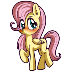 Size: 512x512 | Tagged: safe, artist:anibaruthecat, fluttershy, pegasus, pony, g4, blank flank, blushing, cute, eye clipping through hair, female, filly, foal, folded wings, looking sideways, raised hoof, shyabetes, simple background, smiling, solo, three quarter view, transparent background