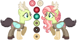 Size: 3052x1612 | Tagged: safe, artist:diamond-chiva, oc, oc only, oc:spring heart, hybrid, antlers, bald, female, heterochromia, interspecies offspring, offspring, parent:discord, parent:fluttershy, parents:discoshy, reference sheet, simple background, solo, transparent background