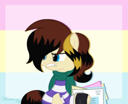 Size: 1134x924 | Tagged: safe, artist:merienvip, oc, oc only, earth pony, pony, clothes, female, letter, mare, scarf, shirt, solo