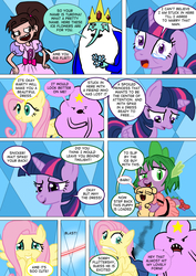 Size: 800x1133 | Tagged: safe, artist:imbriaart, fluttershy, spike, twilight sparkle, alicorn, dog, dragon, pegasus, pony, comic:magic princess war, g4, adventure time, comic, crossdressing, crossover, crying, disguise, ice king, lumpy space princess, male, marco diaz, star vs the forces of evil, twilight sparkle (alicorn)