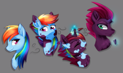 Size: 1024x612 | Tagged: safe, artist:caramelcorgi, derpibooru exclusive, rainbow dash, tempest shadow, g4, my little pony: the movie, broken horn, character to character, horn, personality change, transformation, transformation sequence