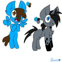 Size: 4000x4000 | Tagged: safe, artist:devora, oc, oc only, oc:ink splatter, oc:prism note, pegasus, pony, unicorn, big smile, blue eyes, brother and sister, brown eyes, chest fluff, cute, ear fluff, facial hair, female, flying, goatee, happy, heart eyes, ink, male, mane, moustache, ponysona, reference sheet, simple background, smiling, starry eyes, tail, transparent background, wingding eyes