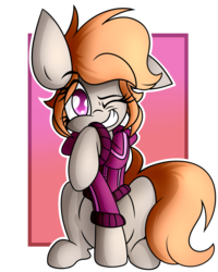 Size: 2262x2827 | Tagged: safe, artist:nekro-led, oc, oc only, oc:ink drop, earth pony, pony, abstract background, clothes, cute, high res, hoodie, one eye closed, simple background, sitting, smiling, solo, transparent background
