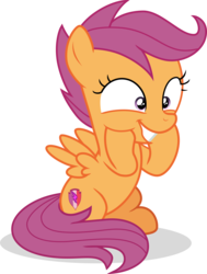 Size: 3903x5169 | Tagged: safe, artist:shutterflyeqd, scootaloo, pegasus, pony, g4, the washouts (episode), cute, cutealoo, cutie mark, excited, female, filly, hooves on cheeks, simple background, sitting, solo, squishy cheeks, transparent background, vector