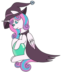 Size: 1701x2019 | Tagged: safe, artist:calibykitty, princess flurry heart, alicorn, pony, g4, adult, belly, belly painting, clothes, costume, cute, female, filly, foal, hat, hoof on belly, inspiration, mama flurry, multiple pregnancy, nightmare night, nightmare night costume, older, older flurry heart, pregnant, shiny, simple background, sitting, solo, white background, witch, witch costume, witch hat