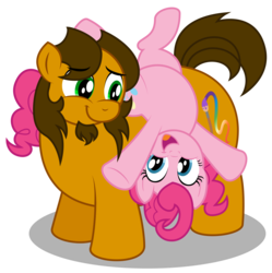 Size: 2973x2984 | Tagged: safe, artist:aleximusprime, pinkie pie, oc, oc:alex the chubby pony, pony, g4, alex the chubby pony, best friends, canon x oc, cheering up, chubby, couple, cute, duo, fat, goofy, happy, high res, just being silly, pair, playful, playing, plump, silly, silly pony, simple background, transparent background, upside down