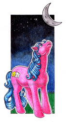 Size: 439x800 | Tagged: safe, artist:lazyjenny, stardancer (g1), g1, looking up, moon, night, sparkle pony, stargazing, traditional art