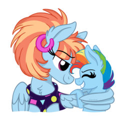 Size: 850x850 | Tagged: safe, artist:pink-pone, rainbow dash, windy whistles, pony, g4, female, filly, filly rainbow dash, hug, like mother like daughter, like parent like child, mother and daughter, simple background, white background, winghug, younger