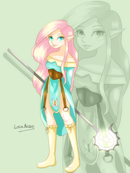 Size: 2592x3456 | Tagged: safe, artist:rmhess, fluttershy, human, g4, cleric, elf ears, female, high res, humanized, looking at you, solo, staff