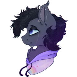 Size: 1024x1024 | Tagged: safe, artist:_spacemonkeyz_, oc, oc only, oc:moon tear, bat pony, pony, bust, clothes, crying, hoodie, male, portrait, simple background, solo, stallion, transparent background