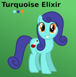 Size: 394x400 | Tagged: safe, artist:platinumdrop, oc, oc only, oc:turquoise elixir, earth pony, pony, simple background, solo