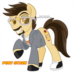 Size: 800x785 | Tagged: safe, artist:nanook123, pony, clothes, glasses, male, ponified, solo, stallion, suit, tony stark