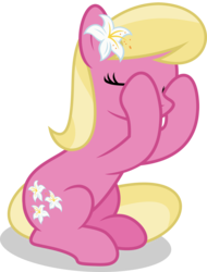 Size: 5000x6595 | Tagged: safe, artist:luckreza8, lily, lily valley, earth pony, pony, g4, the washouts (episode), .svg available, absurd resolution, background pony, eyes closed, female, flower, flower in hair, lily (flower), mare, show accurate, simple background, sitting, solo, transparent background, vector