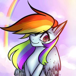 Size: 1080x1080 | Tagged: safe, artist:beatrix34, rainbow dash, g4, flying, long hair, smiling