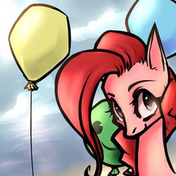 Size: 1080x1080 | Tagged: safe, artist:beatrix34, pinkie pie, earth pony, pony, g4, balloon, bust, female, mare, portrait, smiling, solo