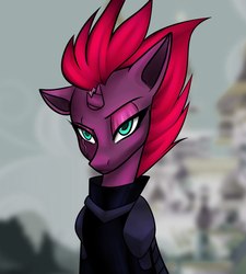 Size: 972x1080 | Tagged: safe, artist:beatrix34, fizzlepop berrytwist, tempest shadow, pony, unicorn, g4, armor, broken horn, eye scar, female, horn, scar, solo