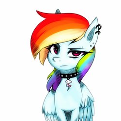 Size: 1024x1024 | Tagged: safe, artist:beatrix34, rainbow dash, pegasus, pony, g4, choker, ear piercing, female, misunderstandings, piercing, punk, solo, spiked choker