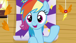 Size: 1280x720 | Tagged: safe, screencap, rainbow dash, pegasus, pony, g4, the washouts (episode), clubhouse, crusaders clubhouse, female, mare, open mouth, solo