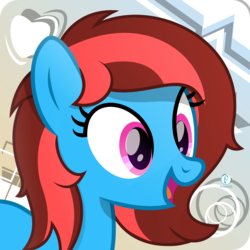 Size: 3208x3208 | Tagged: safe, artist:potato22, oc, oc only, oc:lucid heart, pony, abstract background, bust, female, high res, mare, open mouth, smiling, solo
