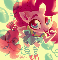 Size: 1280x1343 | Tagged: dead source, safe, artist:holivi, pinkie pie, earth pony, anthro, g4, candy, clothes, converse, female, food, lollipop, mare, shoes, smiling, sneakers, socks, solo, striped socks