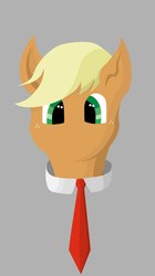 Size: 603x1080 | Tagged: safe, applejack, earth pony, pony, g4, bust, female, gray background, hooves, lineless, looking at you, mare, minimalist, modern art, necktie, portrait, simple background, solo