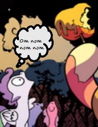 Size: 232x300 | Tagged: safe, artist:andypriceart, edit, editor:symphonic sync, idw, official comic, big macintosh, earth pony, pony, g4, zen and the art of gazebo repair, spoiler:comic10, comic, food, hungry, unnamed character, unnamed pony