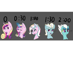 Size: 3850x2975 | Tagged: safe, artist:lula-moonarts, fleetfoot, princess cadance, g4, anniversary, character to character, goggles, high res, implied shining armor, surprised, transformation, transformation sequence