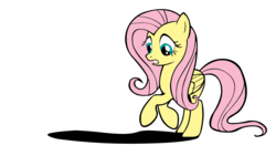 Size: 1280x720 | Tagged: safe, artist:icicle-niceicle-1517, artist:ikillyou121, color edit, edit, fluttershy, pegasus, pony, g4, colored, female, mare, rearing, scared, shadow, simple background, solo, transparent background